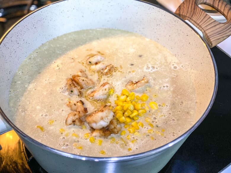 Shrimp and Corn added to Bear Creaky Creamy Potato Soup. 