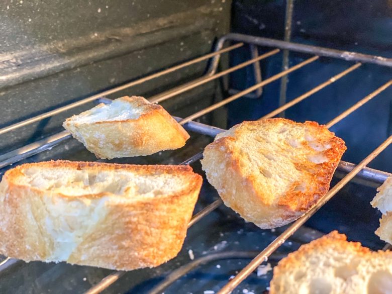 Toast bruschetta in the oven under the broiler. 