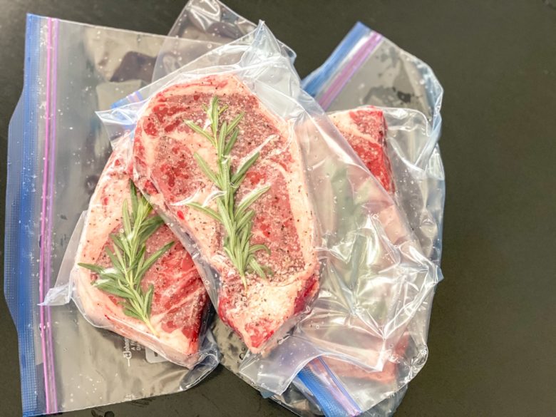 Sous vide steak in air tight bags. 