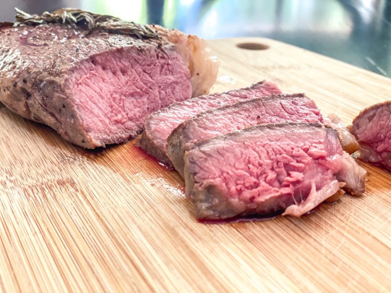 Medium cooked sous vide ribeye steak. 